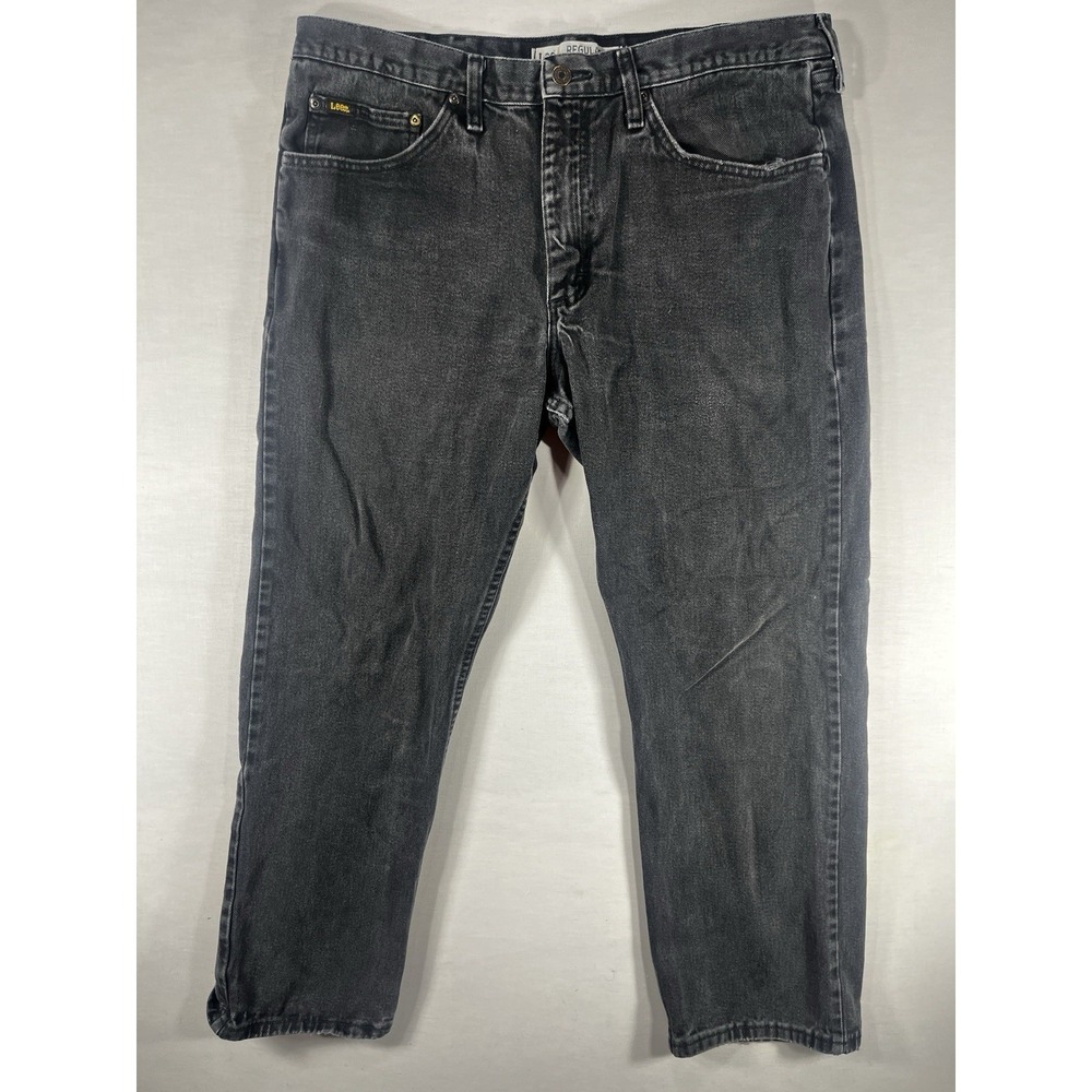Lee Regular Fit Jeans Men's 38x29 Black Gray Denim Straight Leg 100% Cotton